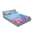 thumbnail image 2 of Ambesonne Floral Fitted Sheet & Pillow Sham Set, Retro Cherry Blossom, Full, Pink Blue, 2 of 2