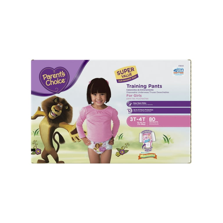 Parent's Choice Training Pants for Girls, Size 3T-4T, 80 Count