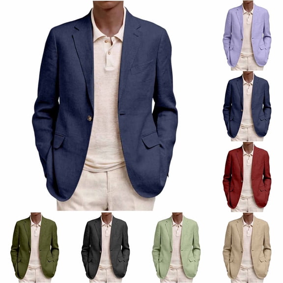 Teyfeniy Blazer Jackets for Men Button Lapel Long Sleeve Business Casual Dress Outerwear Office Work Solid Color Classic Suit Coats