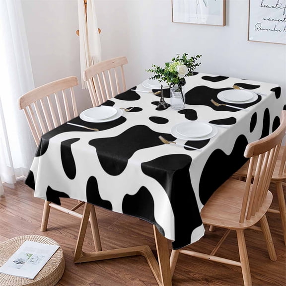 Black and White Tablecloth Rectangle Table Cloth 60x84 , Waterproof Tablecloth Outdoor Table Cloth, Farmhouse Cow Black White Washable Table Cover for Kitchen Dining Party