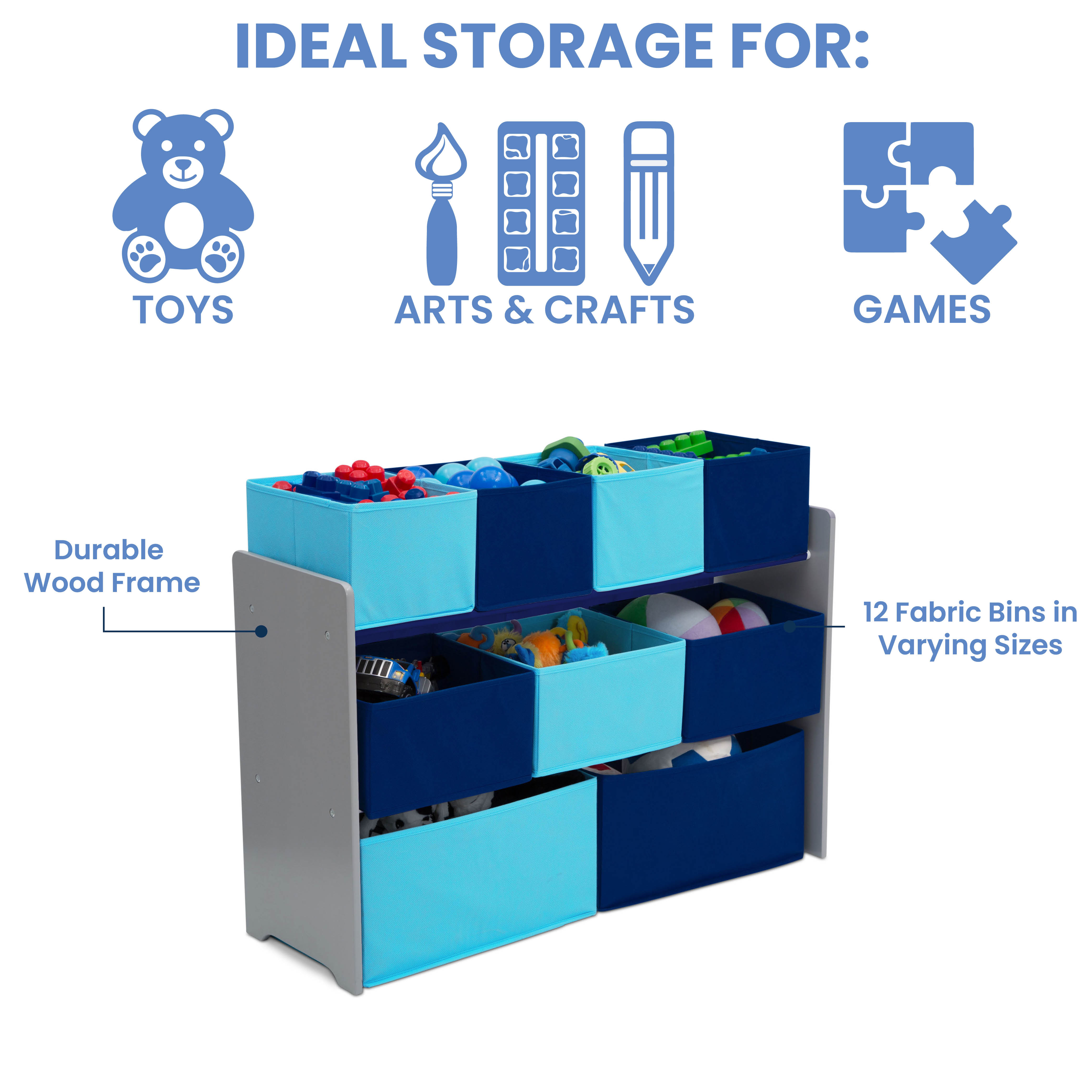 Delta Children Deluxe Multi-Bin Toy Organizer with Storage Bins, Greenguard Gold Certified, Grey - image 5 of 9