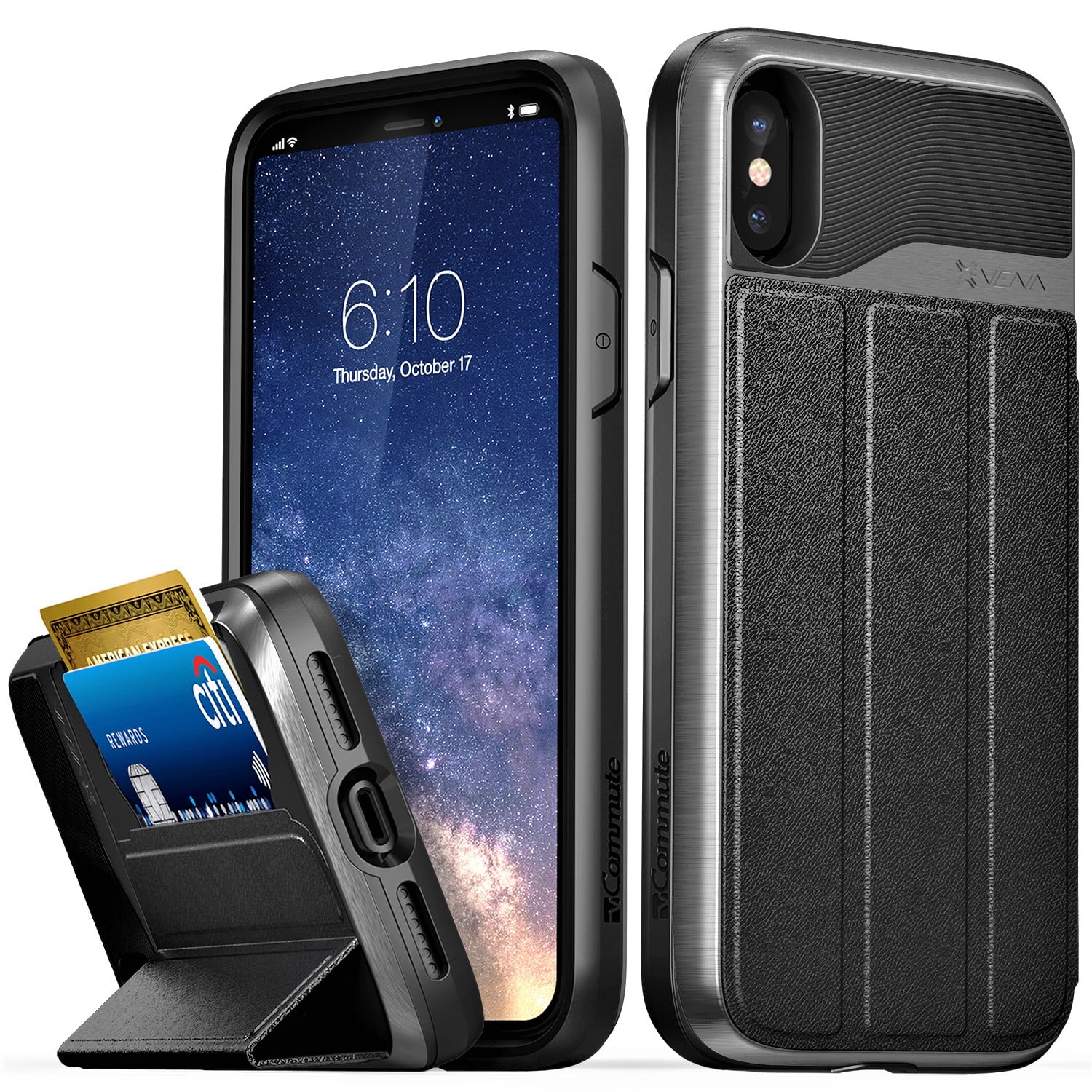 iPhone Xs with Card Holder and Magnetic car Back and Kick Stand Full Body Armor Apple iPhone 2018 Blue, 5.8 inches - 