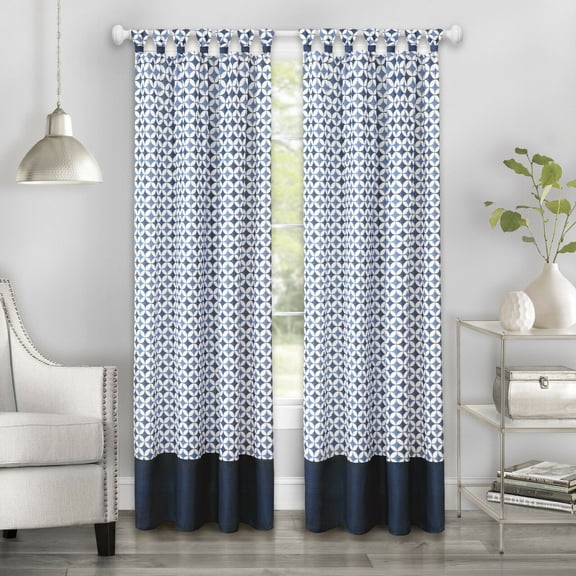 2 Pack: Modern Chic Geometric Tab Top Window Curtain Panels - Navy, 63 in. Long