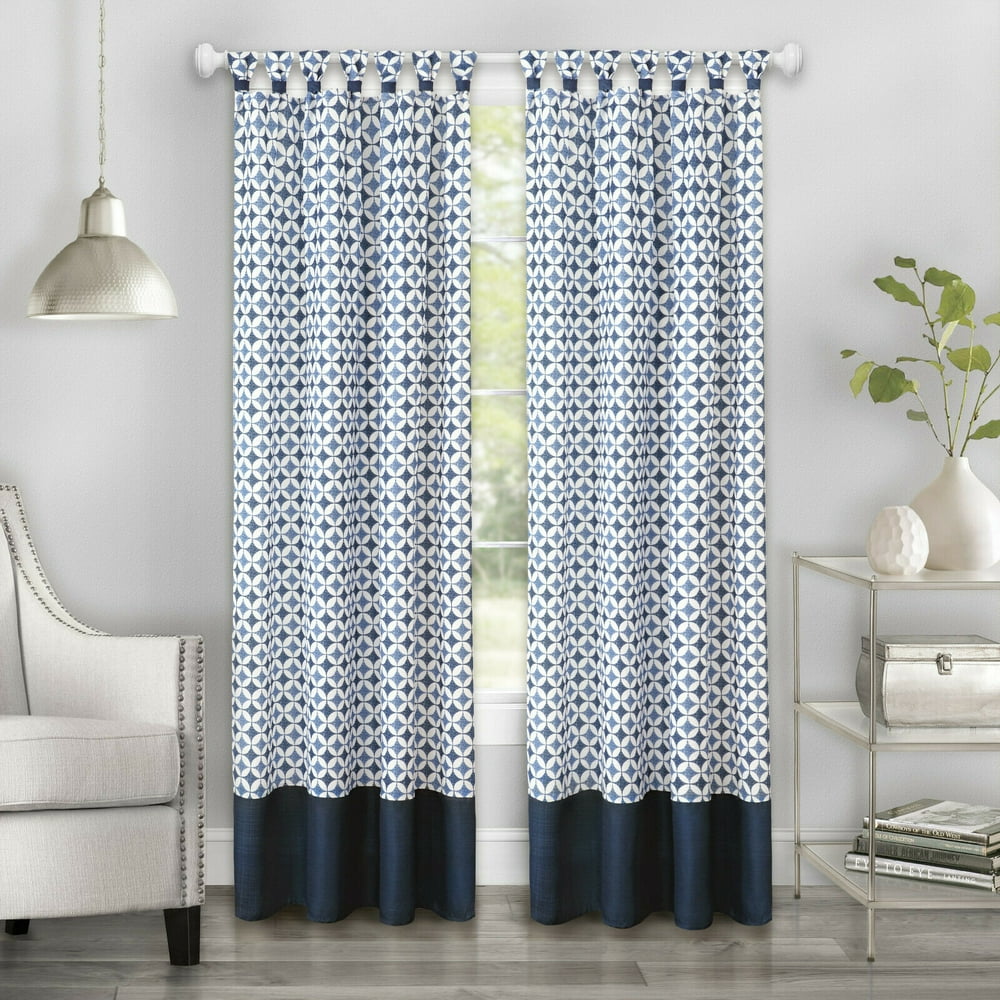 2 Pack Modern Chic Geometric Tab Top Window Curtain Panels Navy, 84
