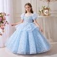 thumbnail image 5 of AHTJRT Girls Sequin Sheer Dress Bubble Sleeve Butterfly Cute A-Line Dresses Wedding Bridesmaid Princess Pageant Gowns Blue 7-8 Years, 5 of 7