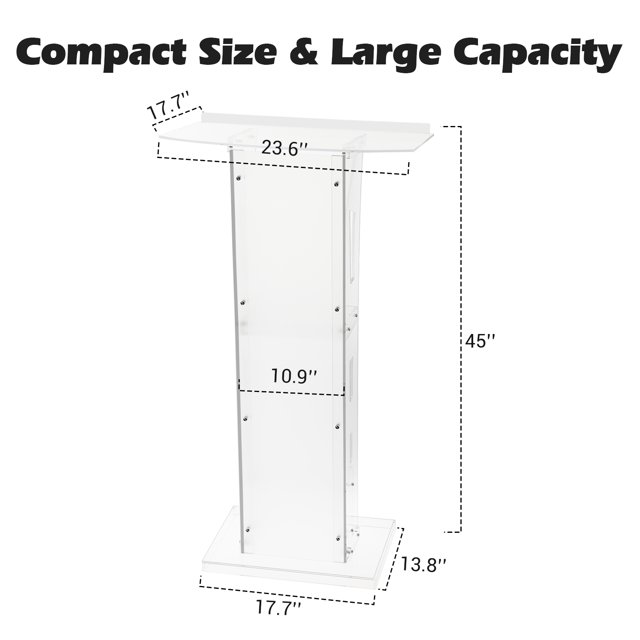 GloryStar Clear Acrylic Pulpit, Floor-Standing Podium with Wide Top for Use in Churches, Conferences, Classrooms