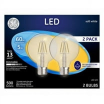 GE 23344 Medium-Base Clear G25 Globe Dimmable LED Bulb, Soft White, 5W, 2-Pack