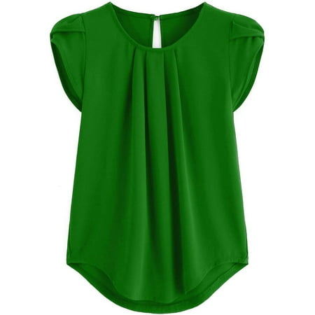 

SHUDAGENG Plus Size Tops for Womens Round Neckline Chemise Button Solid Short Sleeve Green XL