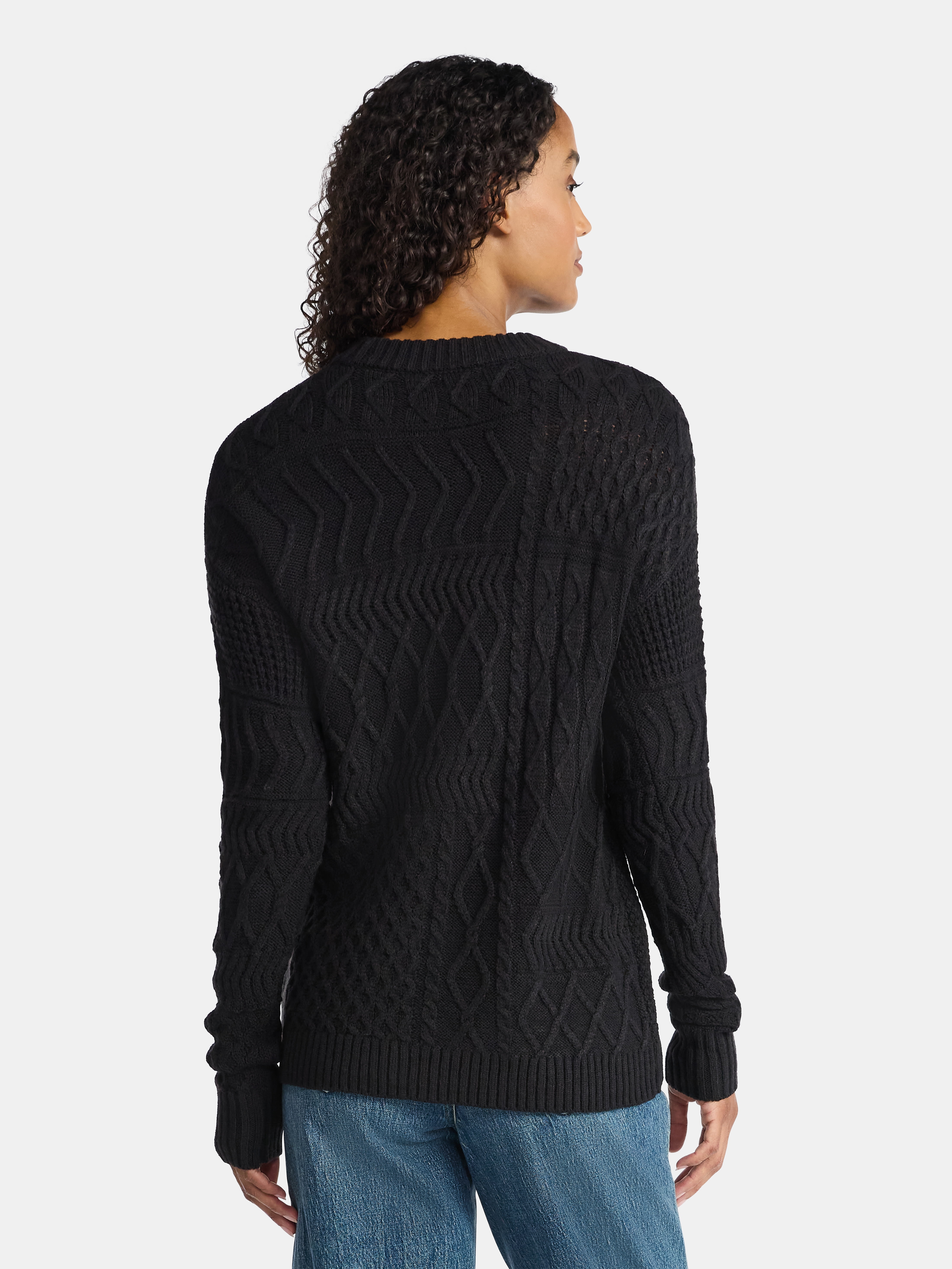 Time and Tru Women’s and Women’s Plus Mixed Stitch Sweater, Midweight, Sizes XS-4X