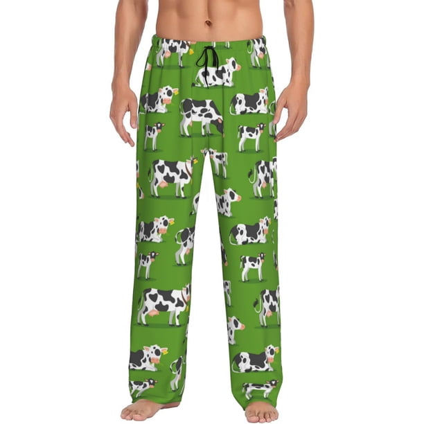 Fotbe Cows With Calfs Green Pantalones de Pijama para Hombre, Pantalones de Dormir, Pantalones de Casa con Cintura Ajustable y Bolsillos-Medium