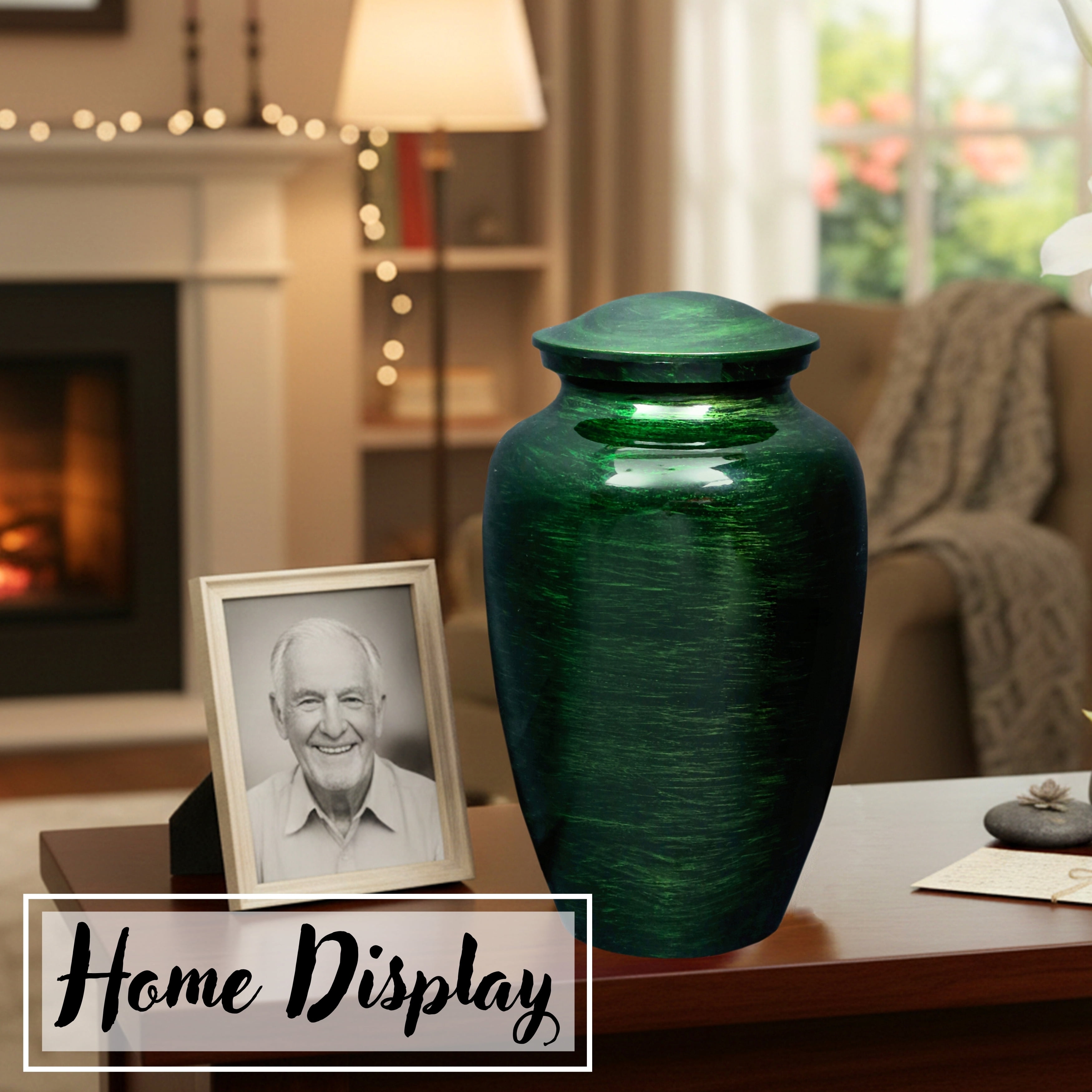 Aluminum Handcrafted Urn - Elegant Keepsake Holder for Adult Human Ashes (Forest Green)