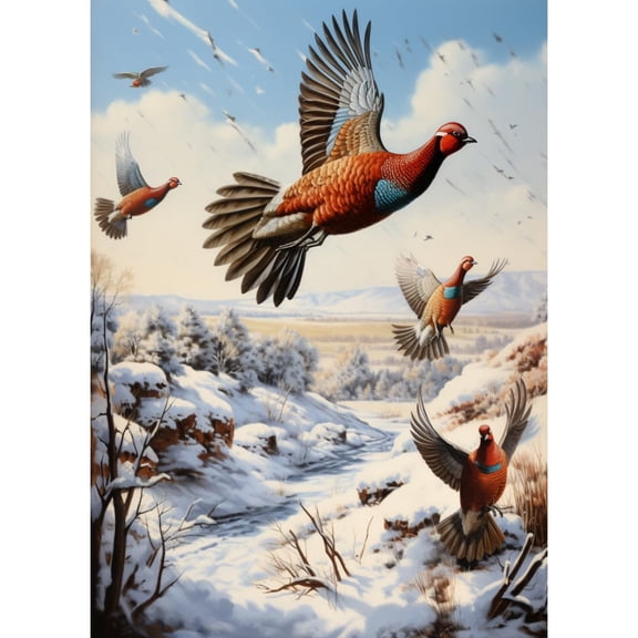 Pheasant Fly in Snow DIY 5D Diamond Art Paint with Full Drill Round Diamond Gems Painting by Number Kits for Adults Art Craft Home Wall Decor 15.8x19.8inch