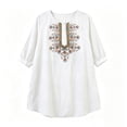 thumbnail image 5 of IUYRTFE Women's Long Sleeve Embroidered Tunic Top Button Front Round Neck Casual Boho Blouse, 5 of 5