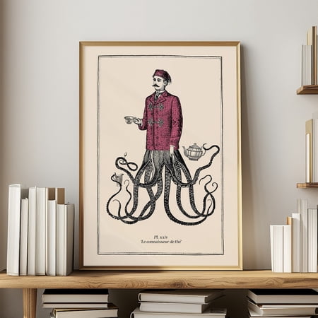 Tea And Octopus Wall Art Print Vintage Surreal Steampunk Bistro Decor Unframed Paper Print