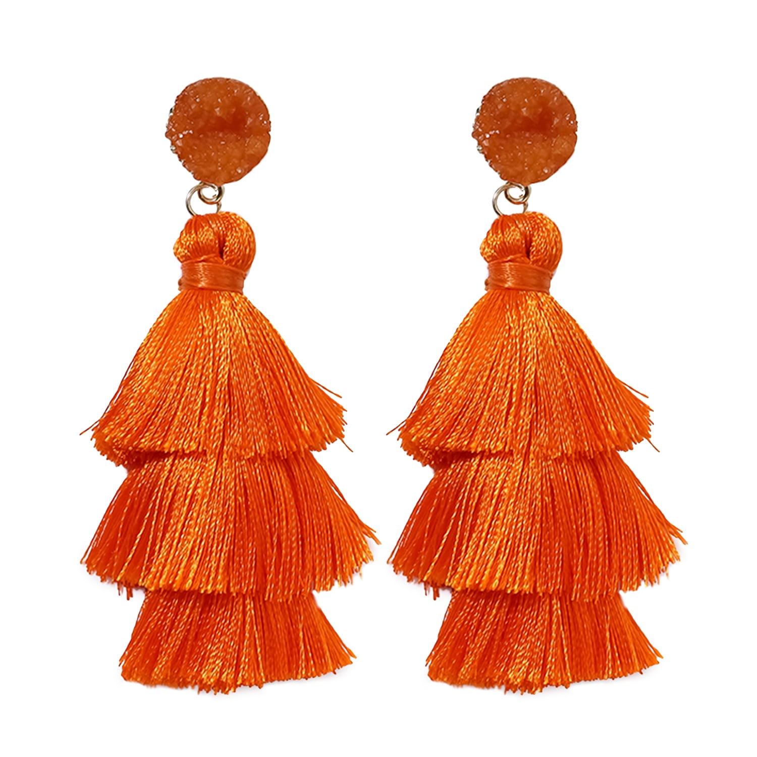 Orange Tassel Earrings for Women | Colorful Layered Tassle 3 Tier Bohemian Earrings | Dangle Drop Earrings for Women Gifts