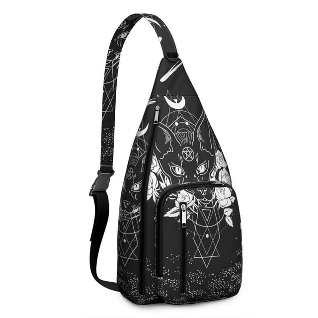 Gothic Celestial Sling Backpack - Dark Moon & Sun Design, Multi-Functional Pack for Cycling & Nighttime Commute
