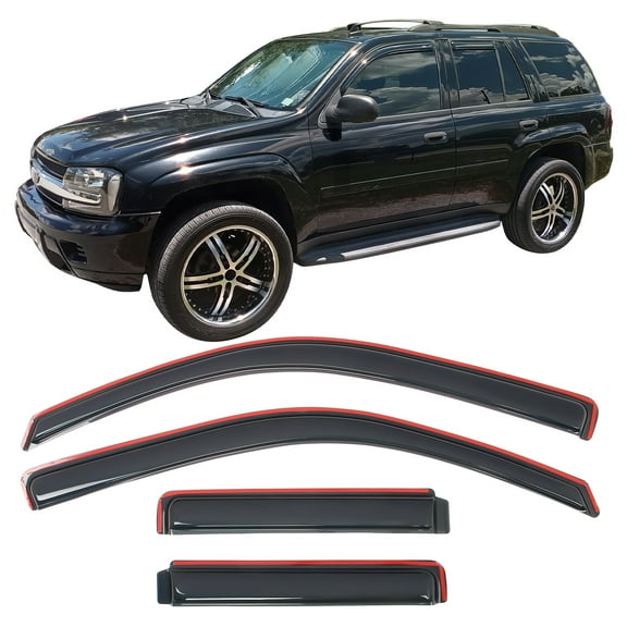Ikon Motorsports In-Channel Window Visors Fits 2002-2009 Chevy Trailblazer & GMC Envoy, Slim Style Rain Vent Guard Deflectors, Acrylic Smoke 4PCS