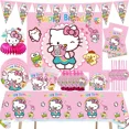 thumbnail image 2 of Juego de decoraciones para fiesta de cumpleaños de Hello Kitty con dibujos animados, vajilla desechable para niñas, vasos, platos, servilletas, pajitas, suministros para baby shower, 2 of 4