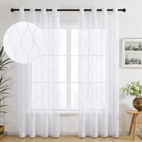 Deconovo Semi Sheer Curtains for Living Room and Bedroom Window Curtain Panels with Line Pattern 52 x 72 Inch White 2 Panels
