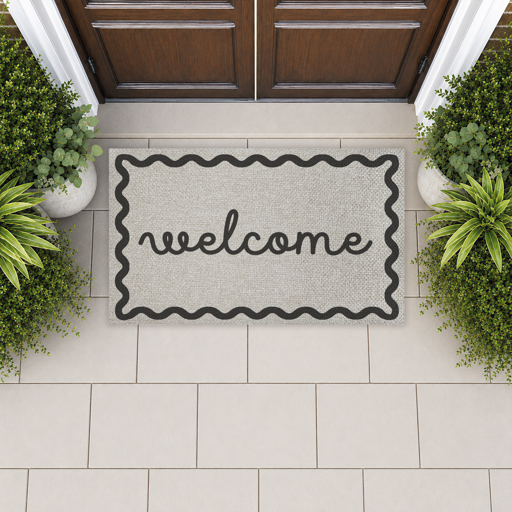Stupell Industries Black & White Wavy Welcome Printed Outdoor Imitation Sisal Floor Mat, design by Lil' Rue