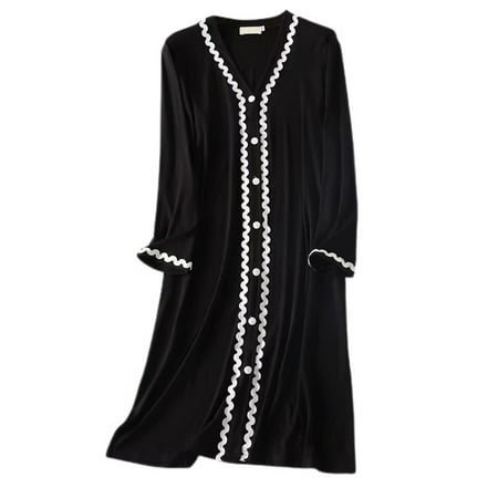 

Homgro Women s Long Sleeve Nightgown V Neck Loungewear Soft Summer Lightweight Modal Cozy Fall Nightshirt Black Medium
