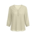 thumbnail image 5 of BRGZLK Women's 3/4 Sleeve Solid Color Summer Gauzy Tops Trendy Button Decoration Henley Shirts Classy Cruise Going Out Outfits, 5 of 6