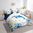 thumbnail image 2 of spefrowx Watercolor Sea Dolphin Twin Bedding for Kids, Blue Jellyfish Reef Bedding Comforter Set, Navy Reversible, 7pcs, 2 of 6