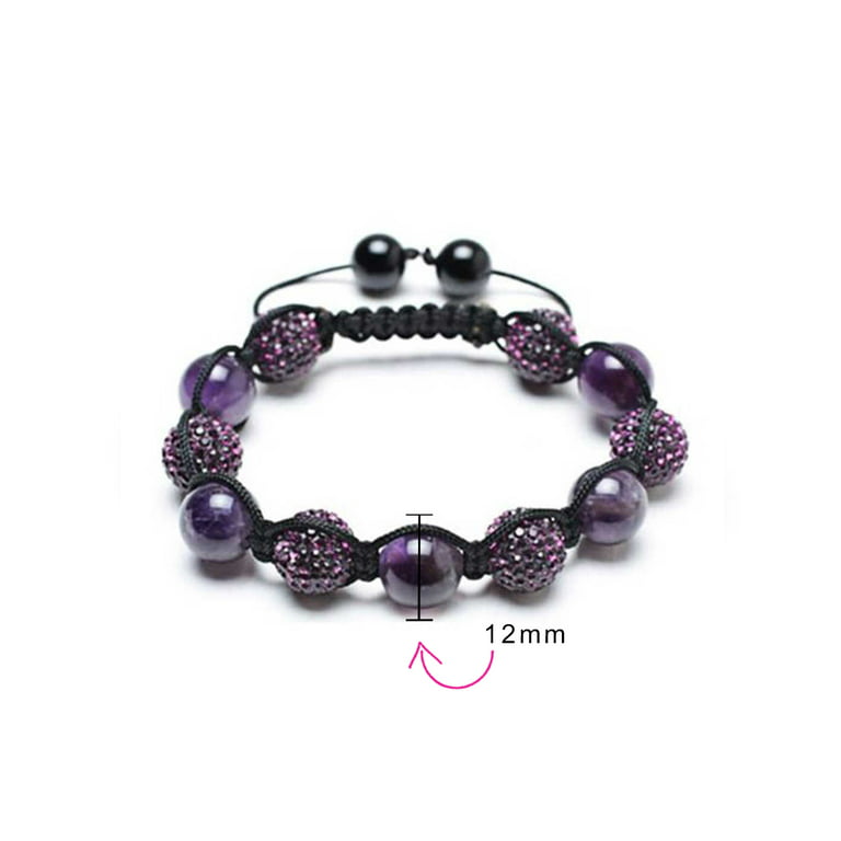 Bling Jewelry Purple Pave Crystal Ball Amethyst Beads Shamballa Bracelet  Black Cord