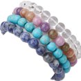 thumbnail image 5 of 4Pcs Constellation 8mm Round Natural White Jade & Blue Spot Jasper Synthetic Quartz Crystal & Turquoise Beaded Stretch Bracelets for Women Aquarius Inner Diameter: 2-1/4 inch(5.8cm), 5 of 5