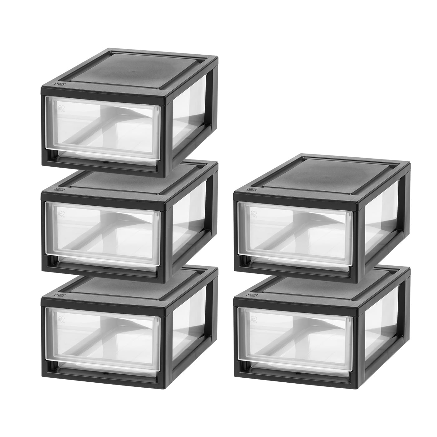 IRIS USA Small Stacking Drawer, Black, 5 Pack