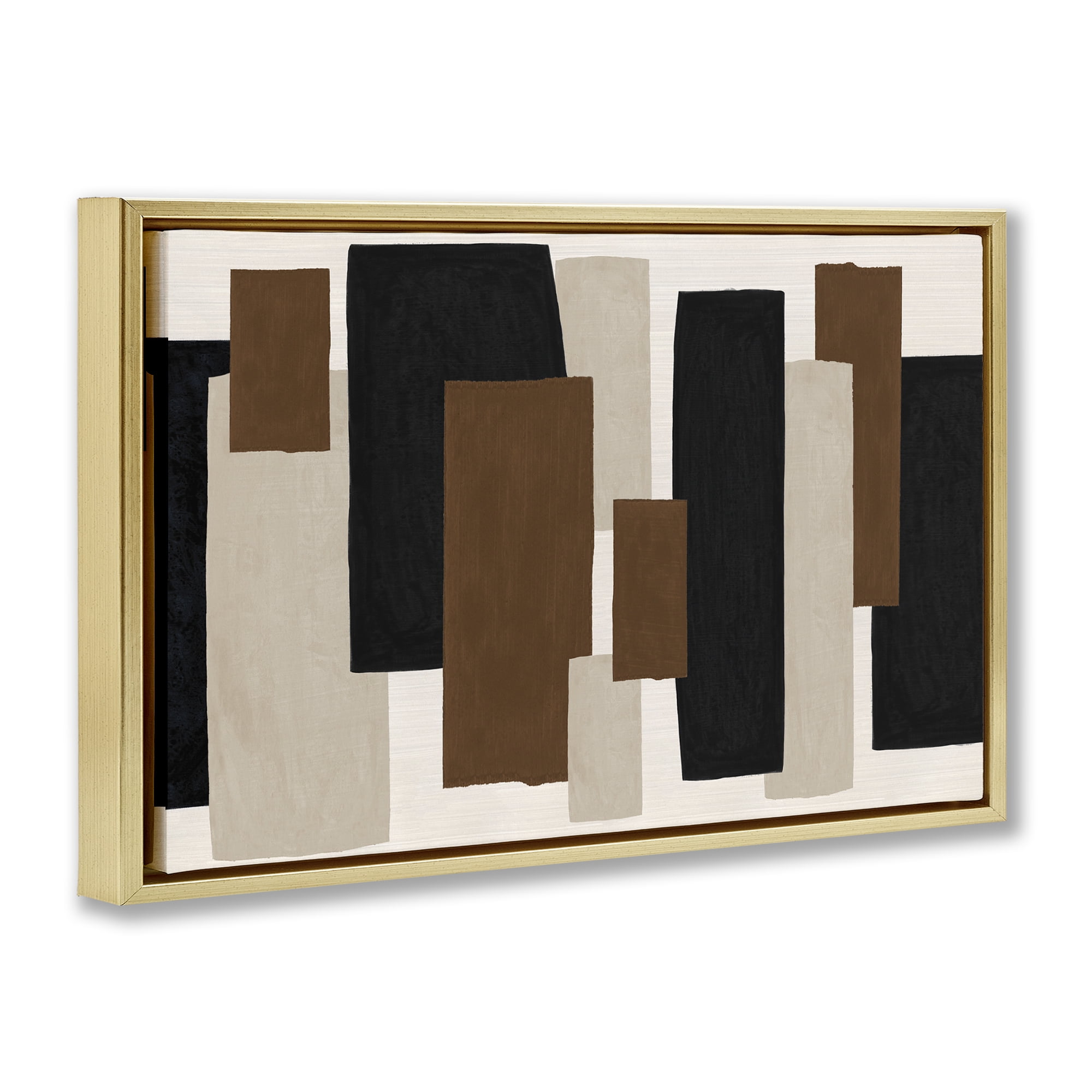 Stupell Industries Minimal Vertical Blocks in Earth Tones Gold Framed Floater Canvas Wall Art, design by Janet Tava