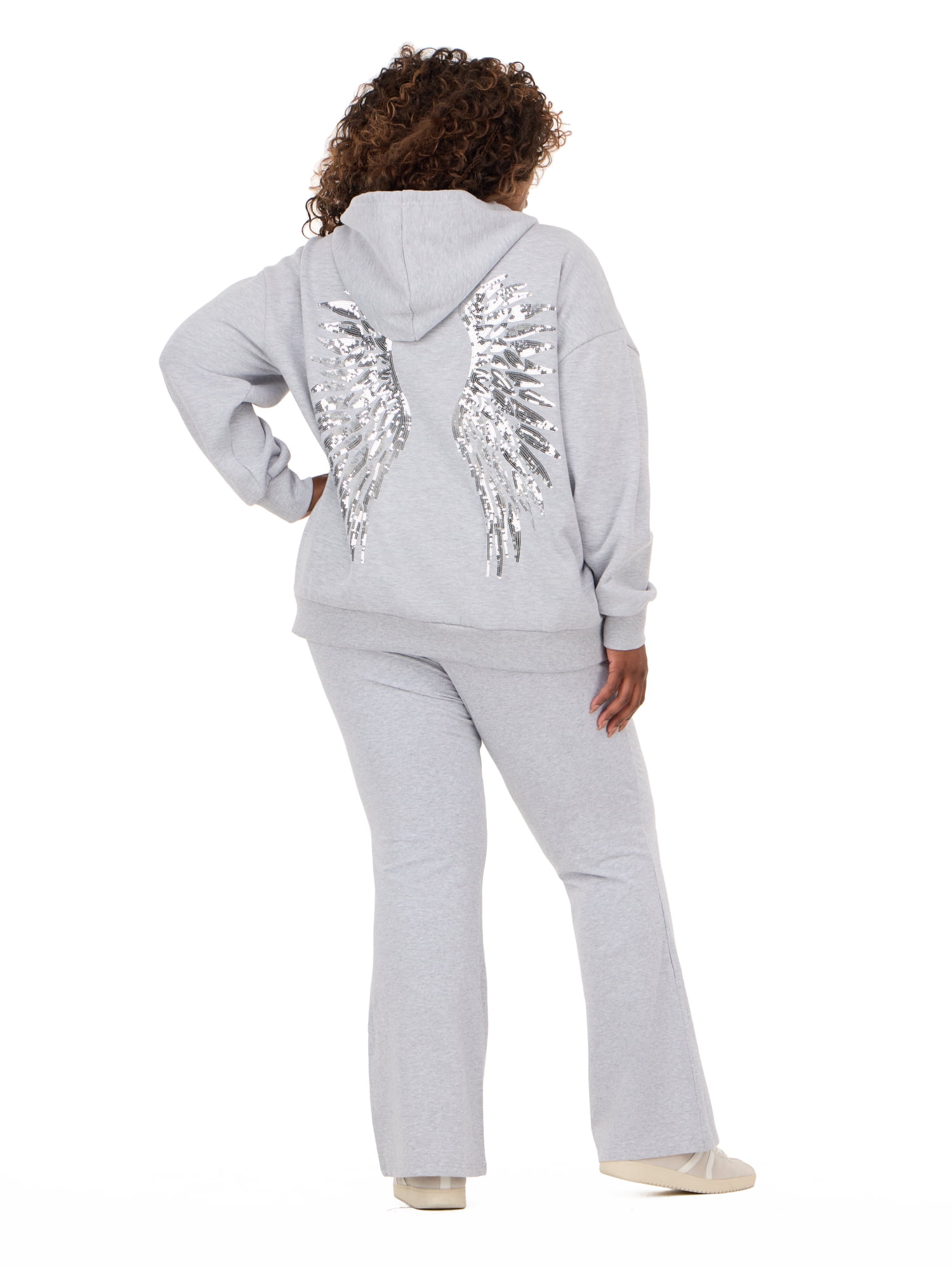 Forever 21 Women's Fleece Zip Up Hoodie with Front and Back Graphic Detail, Relaxed Fit Sweatshirt Jacket, Casual Everyday Layering Style, Grey, XXS-4X