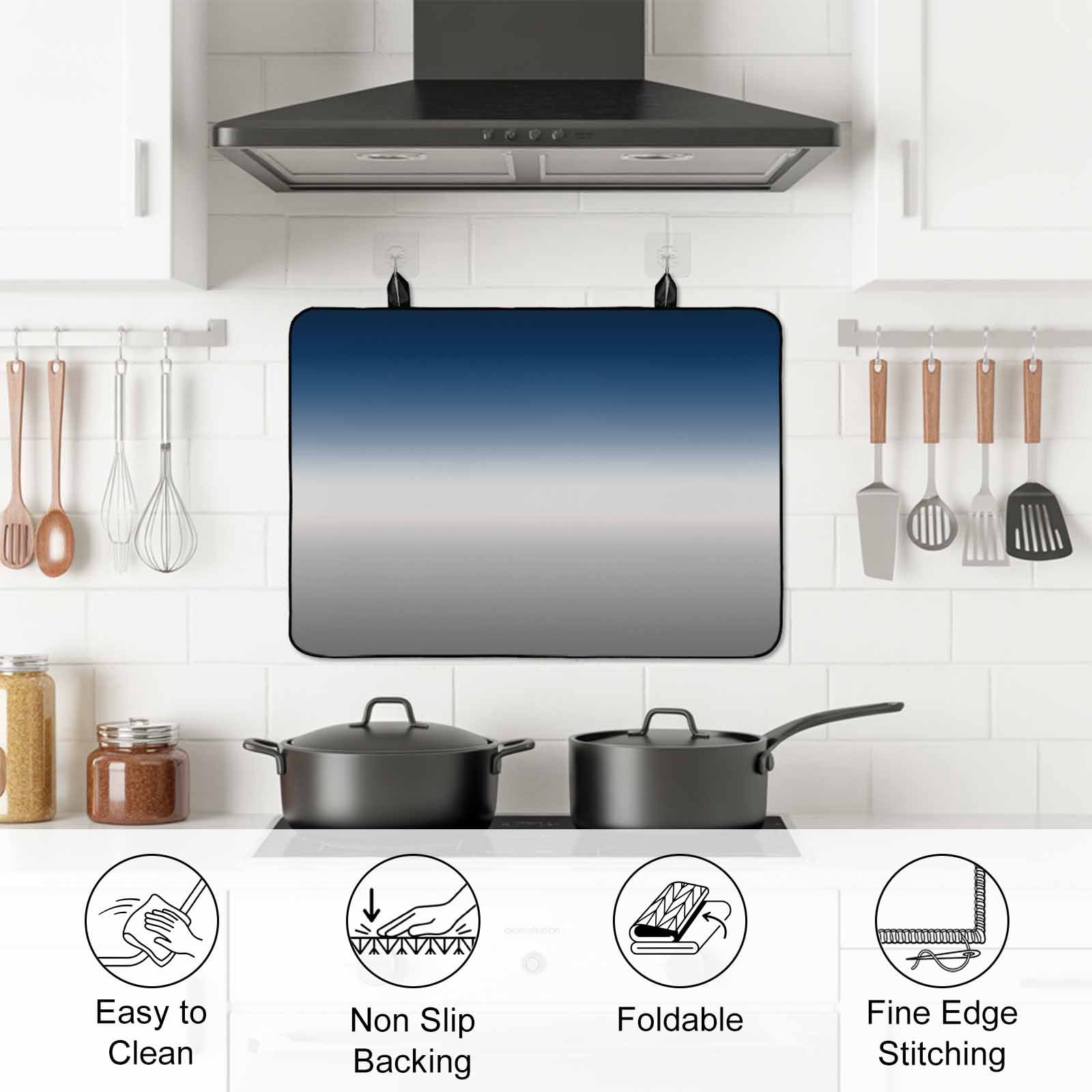 Navy Blue Gray Ombre Stove Top Cover for Electric Stove, Heat-proof & Non Slip Glass Top Stove Cover Protector, Modern Gradient Abstract Art Kitchen Flat Cooktop Rubber Mat 24x21 Inches