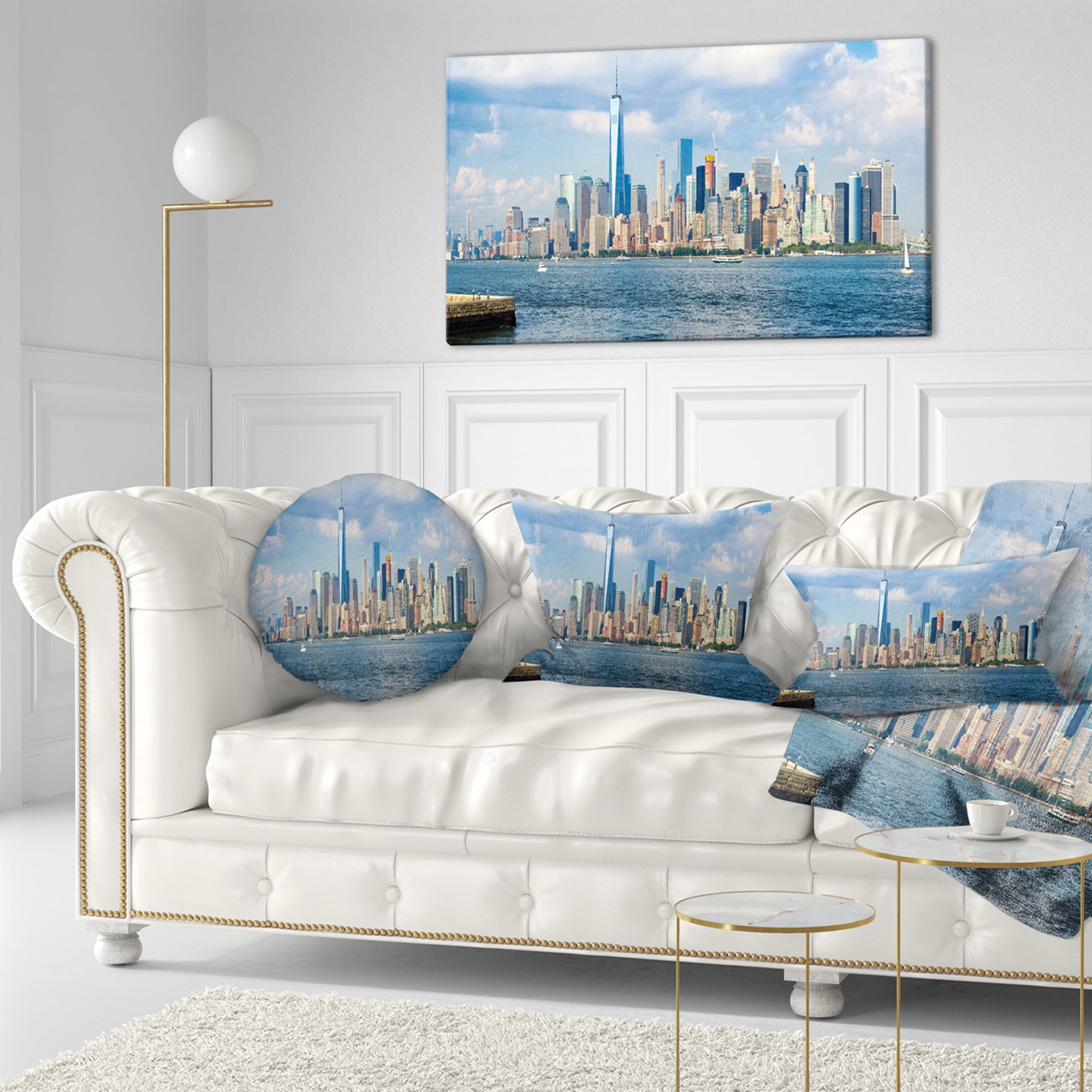 Designart Lower Manhattan Skyline Panorama - Cityscape Throw Pillow - 12x20