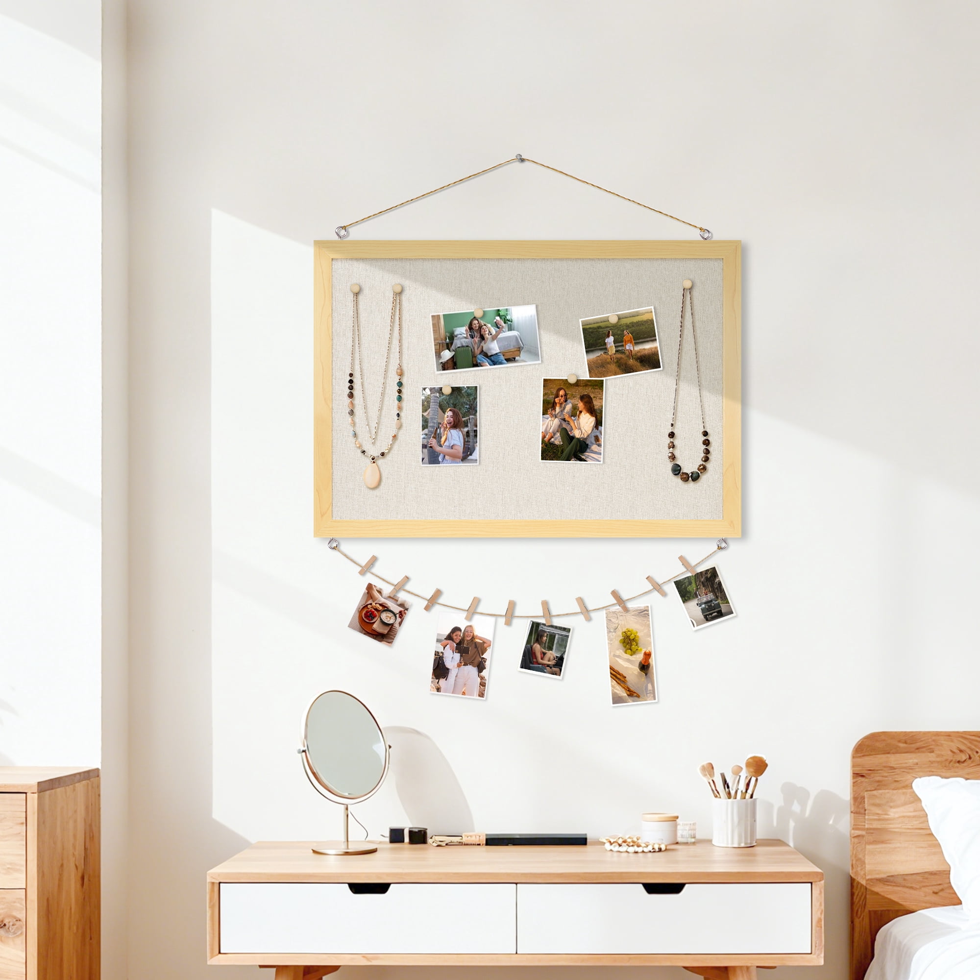 DOLLAR BOSS Bulletin Linen Board for Wall Bulletin Board 18"x 24" Double Sided Decorative Hanging Pin Board, Wood Frame Cork Board Light Bulletin Boards for Wall Decor for Home Kitchen Office