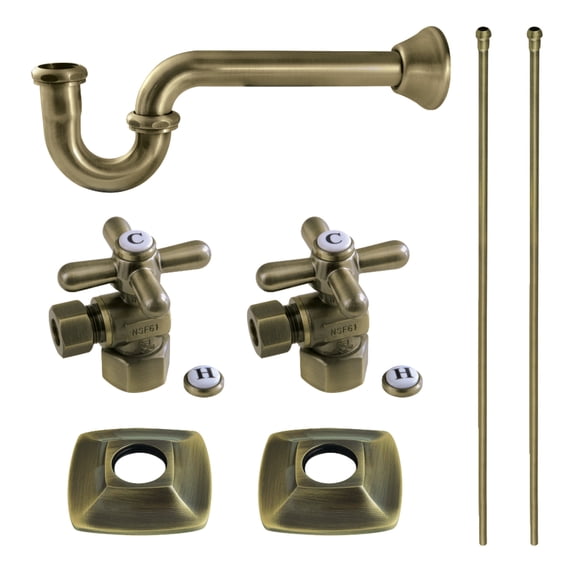 Kingston Brass KPK110P3 Gehry Modern Plumbing Sink Trim Kit with P-Trap, Antique Brass