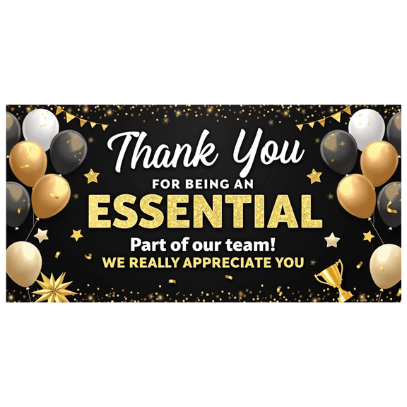 Gold Design Thank You Banner Black Gold Balloons Star Decorations Essential Part for Team Celebration Event Indoor Outdoor