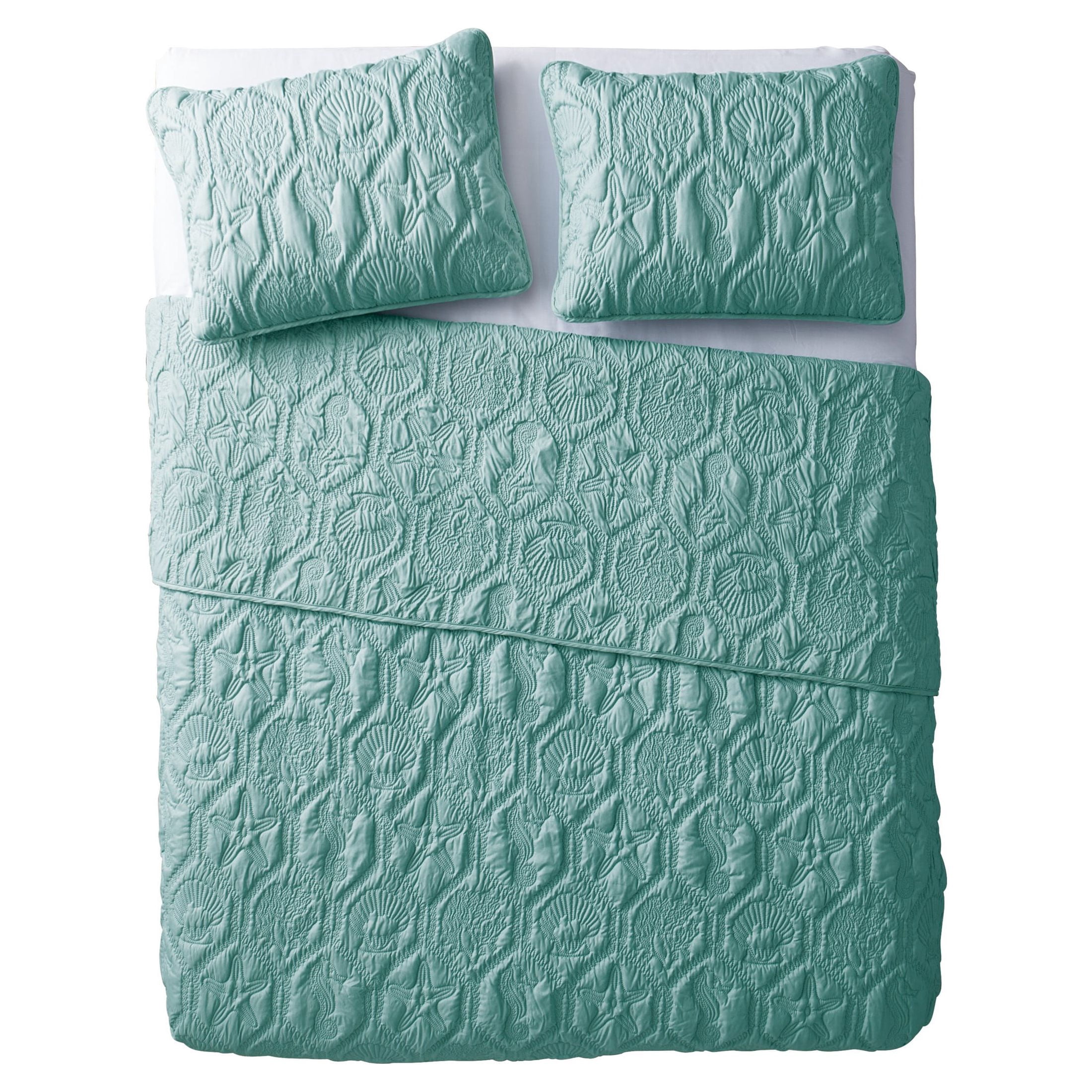 VCNY Home Shore Coastal 3-Piece Blue Textured Sealife Quilt Set, King, Adult, Unisex