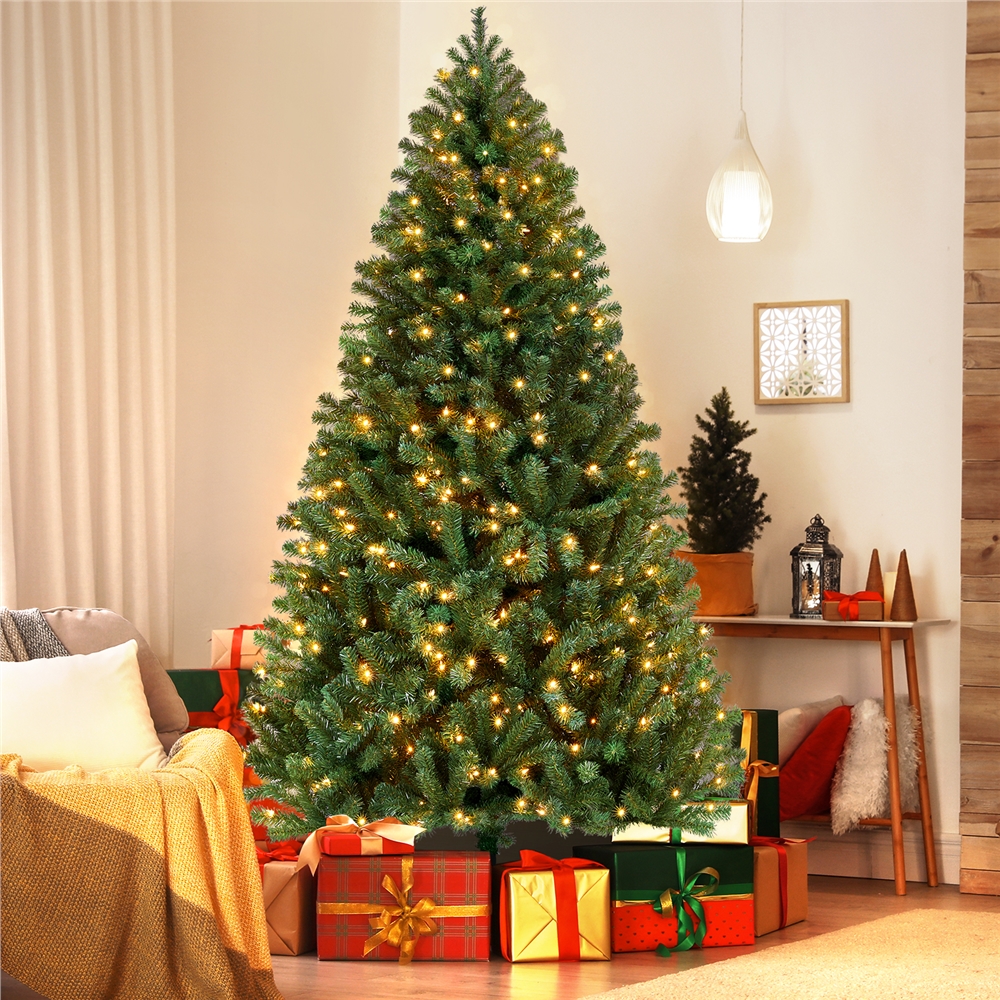 Alden Design 7.5 Ft Pre-lit Fir Christmas Tree with Warm Lights, Green