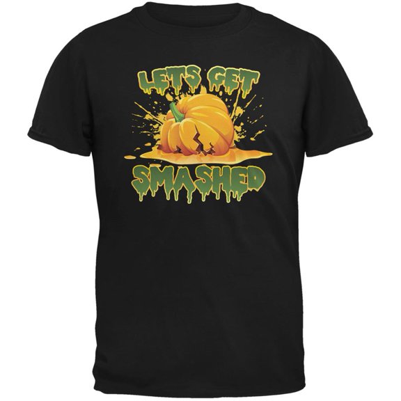 Halloween Pumpkin Lets Get Smashed Black Adult T-Shirt - Large