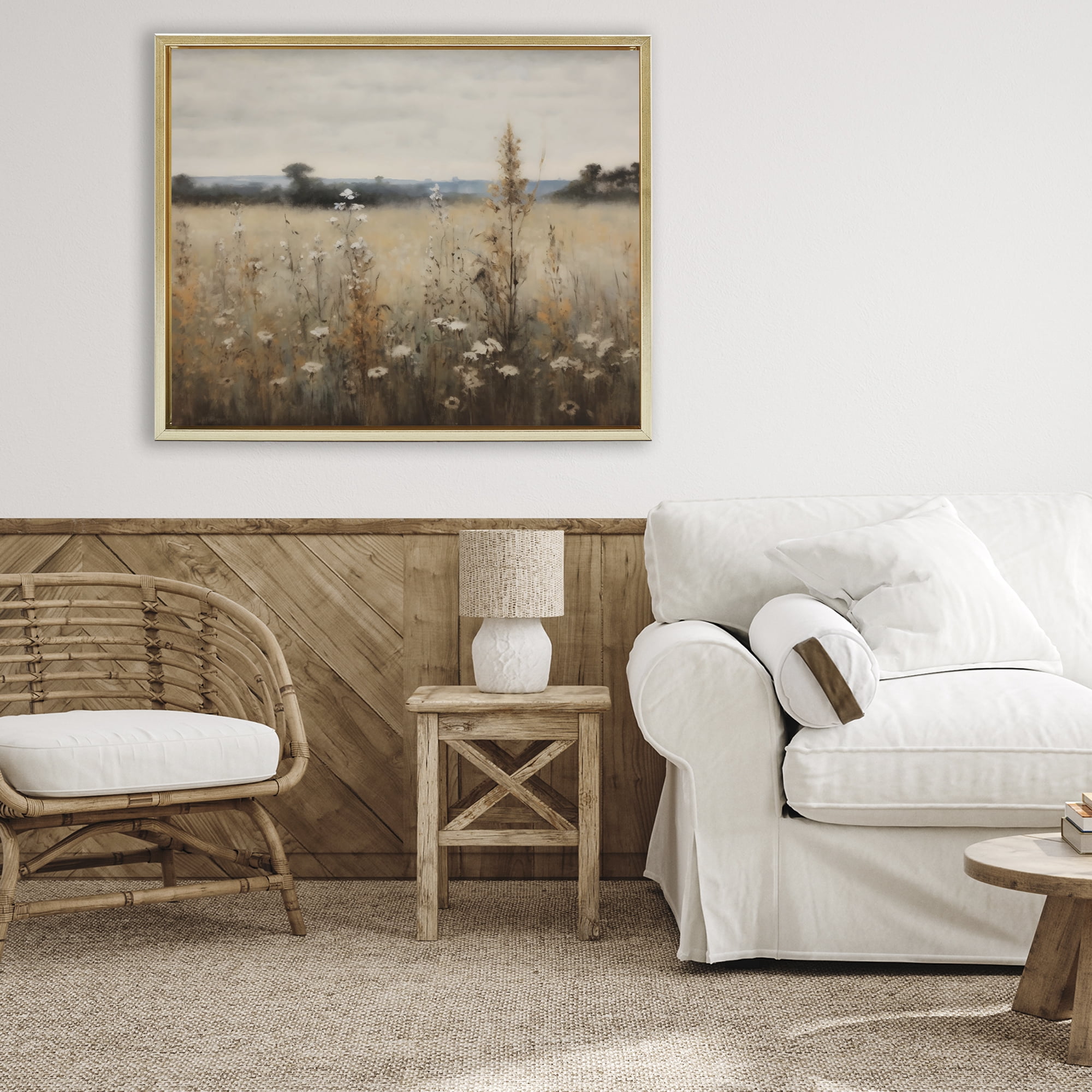 Stupell Industries Country Wildflowers in Misty Meadow Gold Framed Floater Canvas Wall Art, design by Creative Studio