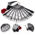 thumbnail image 3 of Abanico plegable de encaje gótico Lolita, abanico de mano negro, abanico victoriano portátil para fiesta de Halloween, cosplay, decoración de boda, espectáculo de baile, 3 of 7