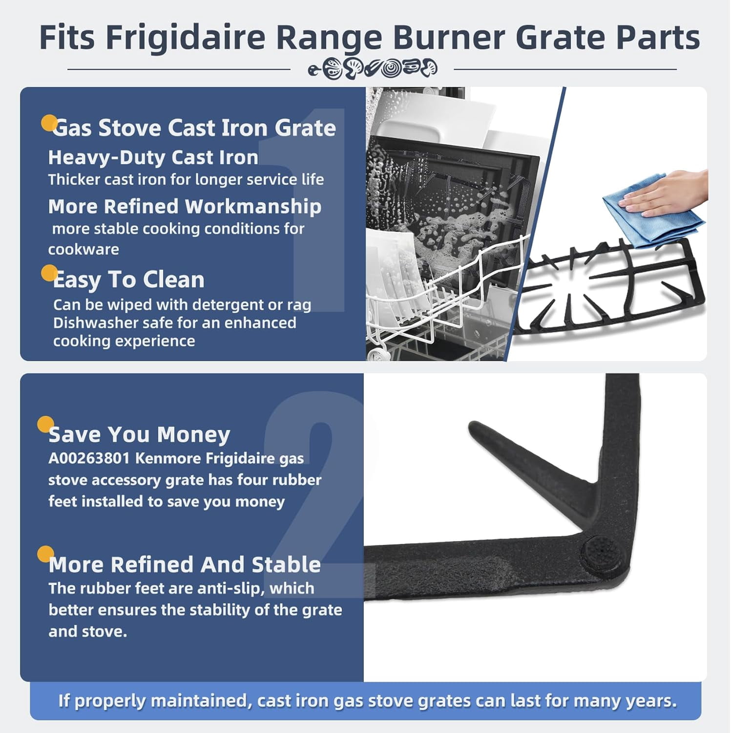 A00263801 Cast Iron Grate Replacement For Kenmore Stove Parts Ap6036421 Gas Stove Grate Center 5304492146 Wci-A00263801, 5304492147 Burner Grates Stove Parts Surface Burner Center Grates