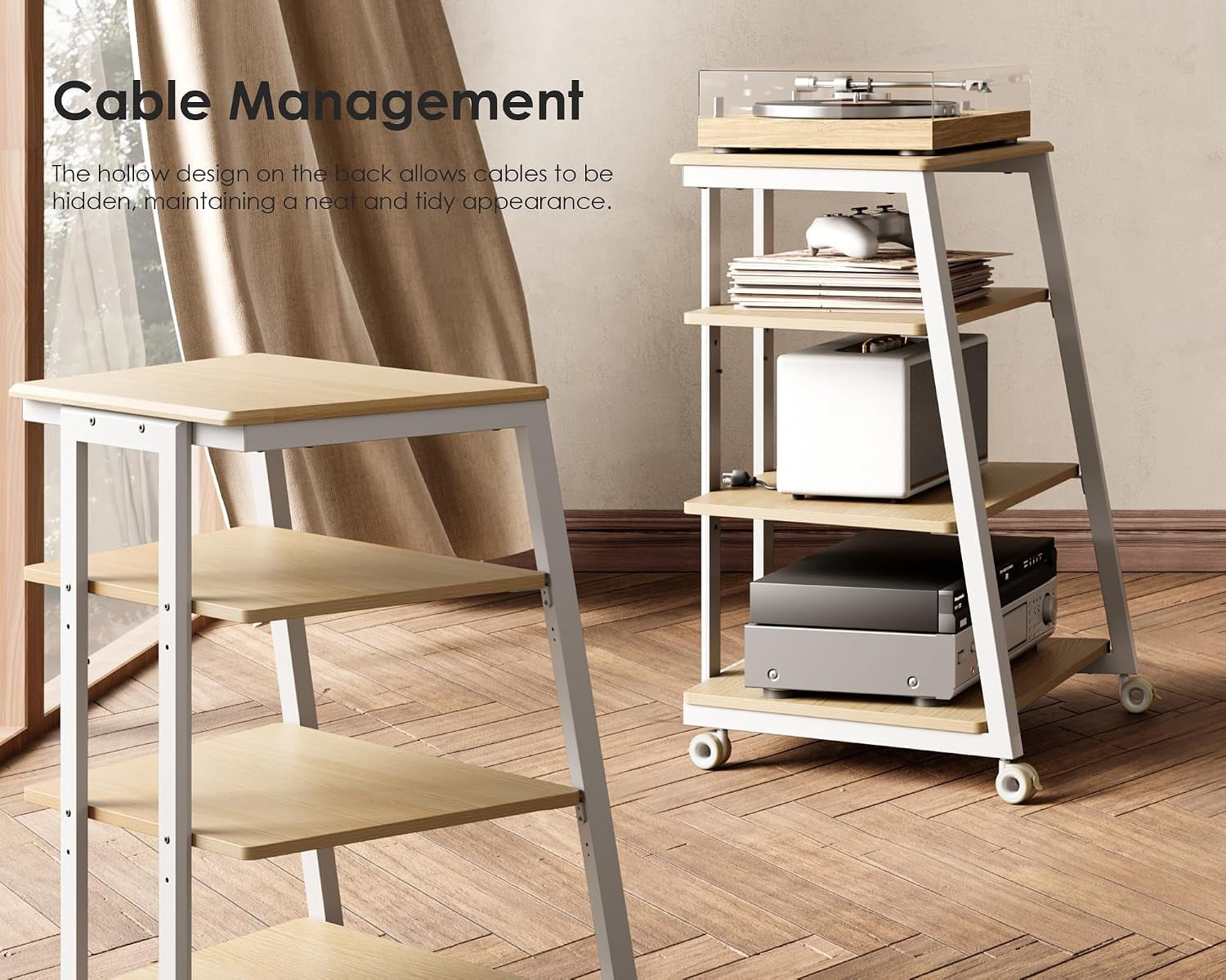 FITUEYES 4-Tier Stereo Cabinet with LED Backlight, Adjustable Shelves, White