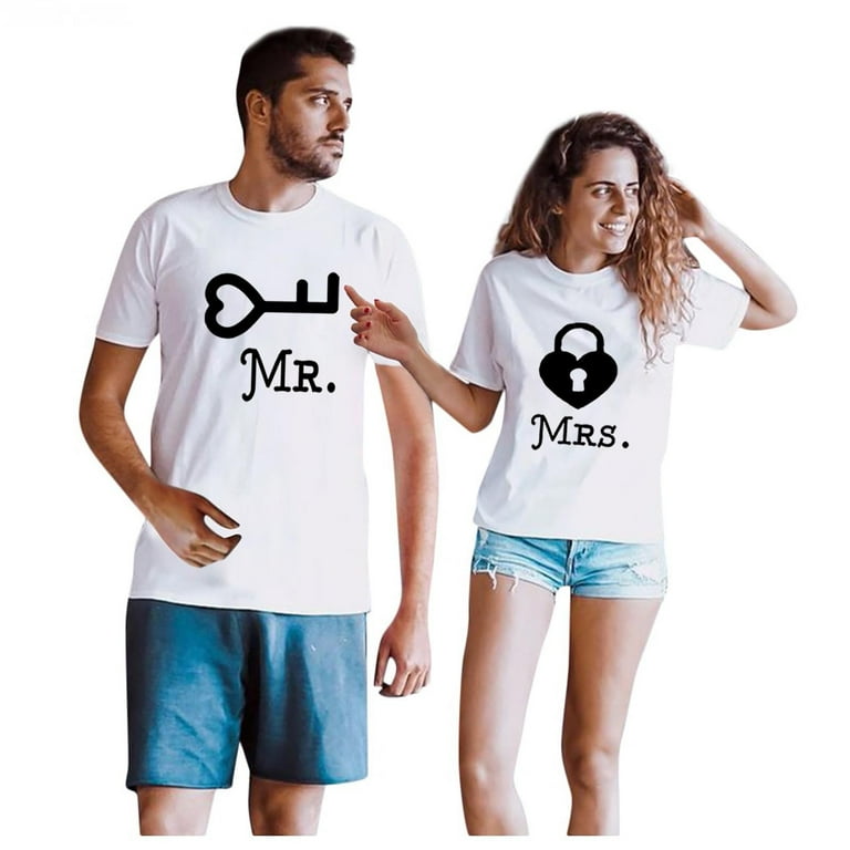 JGGSPWM Mr Mrs Cute Heart Print Tshirts Gifts Lock and Key