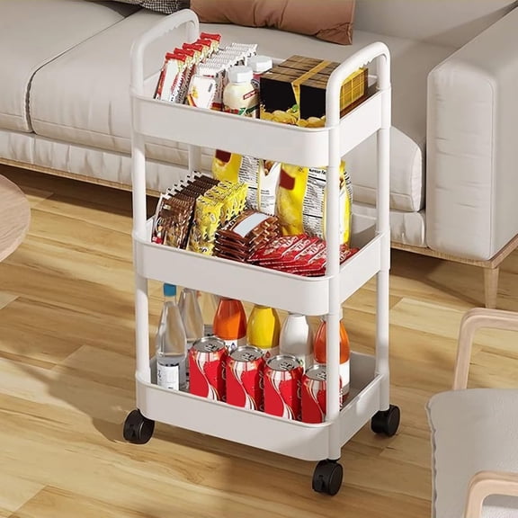 3-Tier White Plastic Diaper Rolling Cart - Organizer with Wheels for Baby Nursery & Bedside