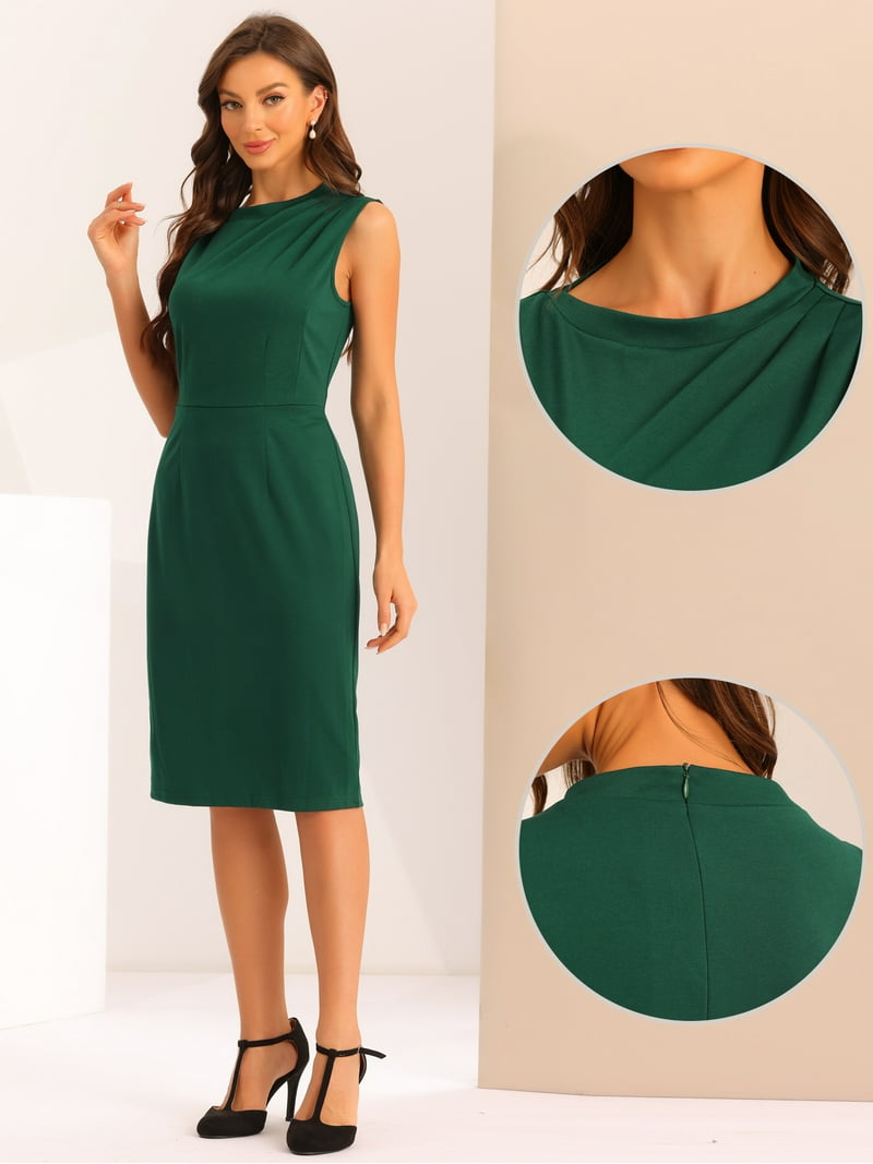 DARING DIVA Stand Collar Knee Length Sheath Dresses XL Dark Green