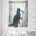 thumbnail image 2 of Ambesonne Cat Tapestry Wall Hanging, Bath Shadow of a Singing Kitty, 60"x80", Dark Blue Grey Off White, 2 of 3