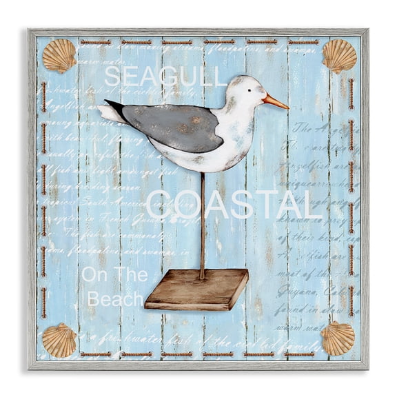 Stupell Industries Rustic Lodge Rustic Blue Seagull Gray Framed Giclee Art, 12 x 12, by Emma Leach