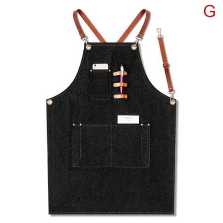 

Hhdxre Denim Apron Strap Bib Apron Barista Bartender BBQ Chef Uniform Workwear(G)